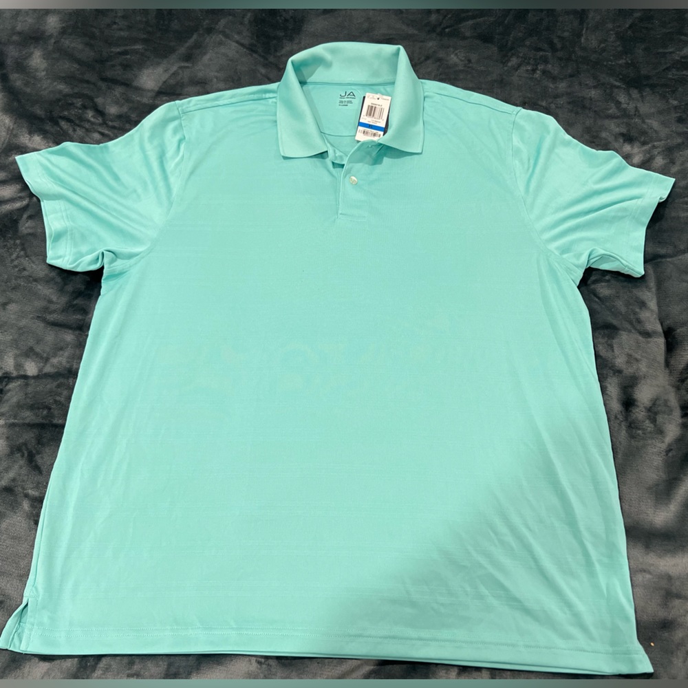 NWT John Ashford Mens Mint Textured Performance Rib Stripe Polo T-Shirt XL